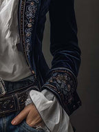 Athenaïs | Vintage Long Embroidered Navy Blue Jacket