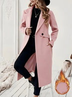 New Autumn/Winter Classic Notched Lapel Long for Women, Waist-Cinching with Tie Belt and Two-Button Design, Over-the-Knee Outerwear, Elegant Commuter Style, Draped and Structured Long-Sleeve with Side Pockets, Simple and Versatile, Slim Fit