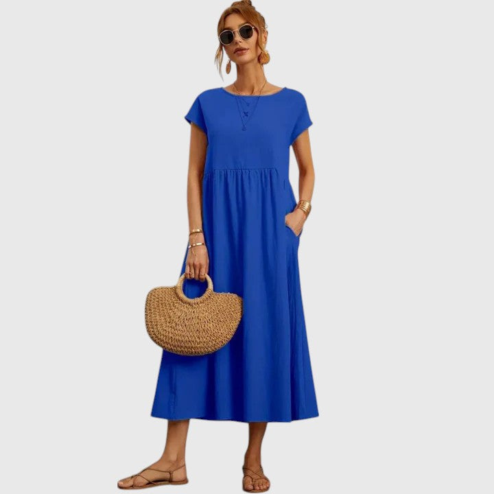 Sharon | A-Line Midi Dress with Short Sleeves for Women