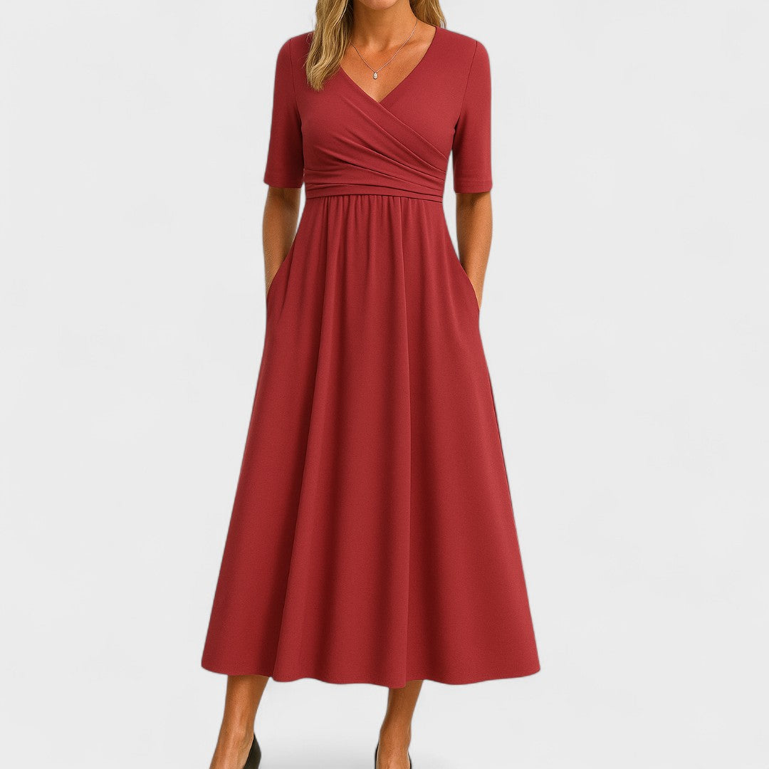 Ida | Wrap Midi Dress with V-Neck and Pockets for Women