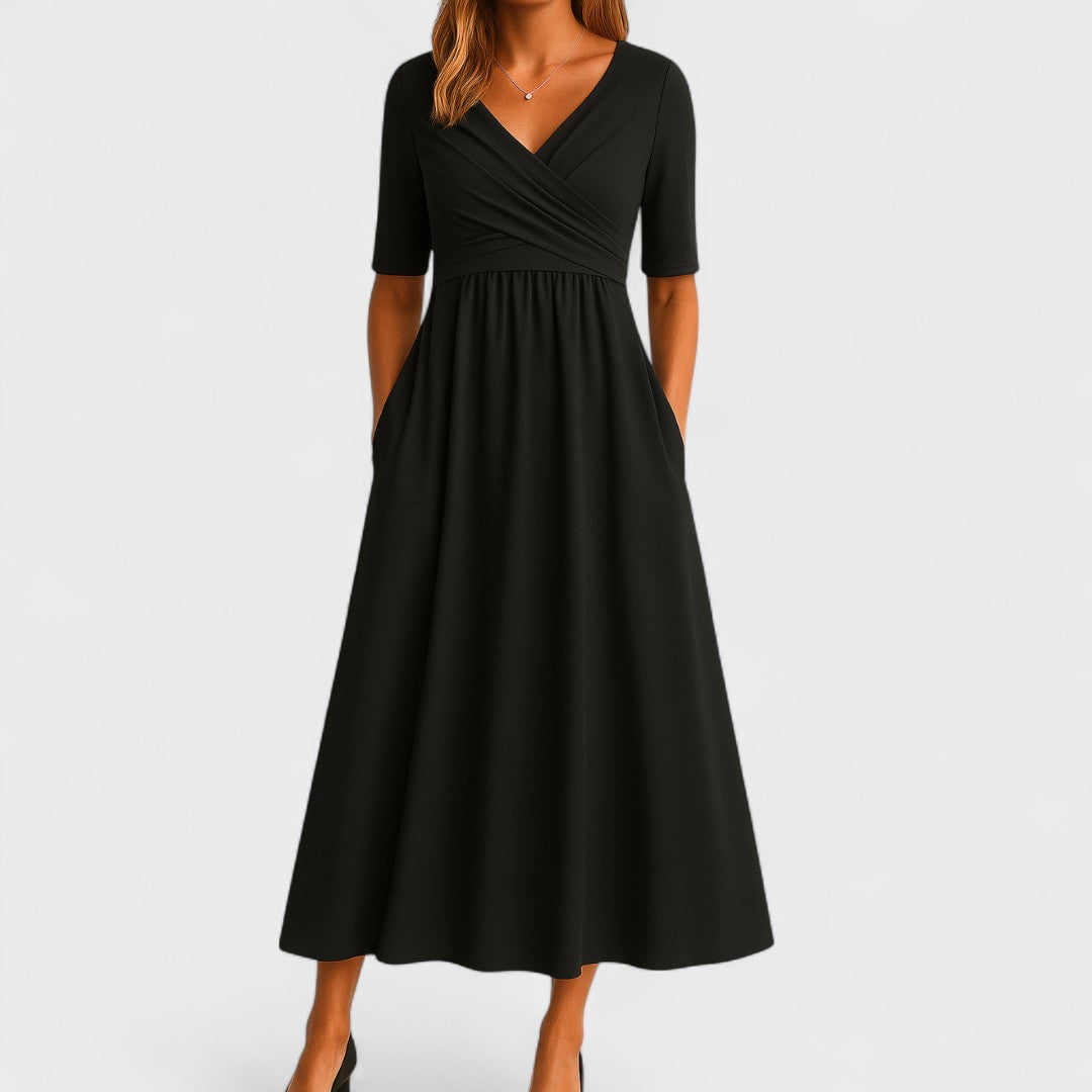 Ida | Wrap Midi Dress with V-Neck and Pockets for Women