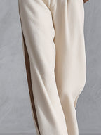 Casual & Warm Beige Color-Block Fleece Top and Wide-Leg Pants Set