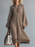 Oversized Striped-trim Marled Knit Sweater Midi Dress