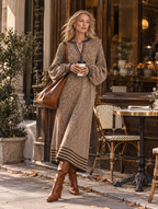Oversized Striped-trim Marled Knit Sweater Midi Dress