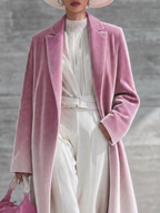 Elegant Women's Long Velvet Coat Pink Ombre Leopard Lapel Dressy Party Jacket Coat