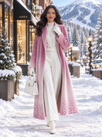 Elegant Women's Long Velvet Coat Pink Ombre Leopard Lapel Dressy Party Jacket Coat