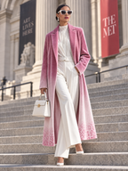 Elegant Women's Long Velvet Coat Pink Ombre Leopard Lapel Dressy Party Jacket Coat