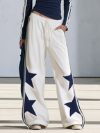 Retro Western-style Striped Wide-leg Sweatpants With White Star Patches