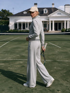 Fashionable Sporty Grey Half-zip Button Sweatshirt And Wide-leg Pants Set