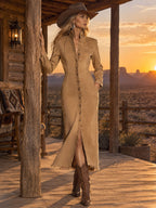 Fashionable Retro Camel Denim Frayed Cardigan Midi Dress