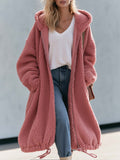Vintage Lazy Oversized Dusty Pink Sherpa Hooded Long Teddy Coat