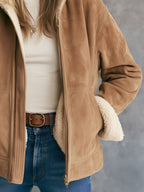 Casual Retro Fleece-lined Camel-colored Faux Suede Jacket/coat