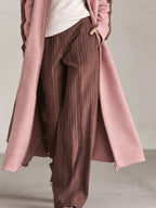 Retro Casual Pink Contrast Side-Stripe Stand-Collar Zip-Up Long Sweatshirt Coat