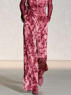 Edgy Chic Camo Print Sheer Lace Sleeves Velvet Jumpsuit