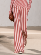 Retro Elegant Contrast Striped Knit Two-Piece Set For Women