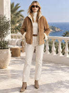 Casual Retro Fleece-lined Camel-colored Faux Suede Jacket/coat