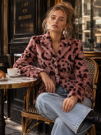Stylish Pink Leopard-Print Faux Fur Collar Short Coat