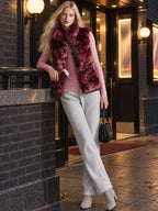Retro-elegant Red Faux Fur Stand-up Collar Zip-up Vest