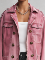 Pink Frayed Longline Denim Trench Coat