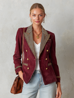 Burgundy Double Breasted Blazer With Striped Lapels