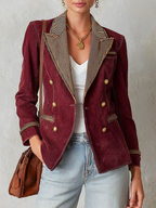 Burgundy Double Breasted Blazer With Striped Lapels