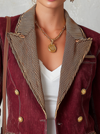Burgundy Double Breasted Blazer With Striped Lapels