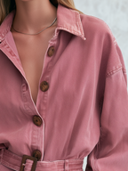 Pink Denim Shacket, Belted Shirt Jacket, Oversized Denim Jacket, Utility Jacket Women