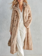 Stylish And Warm Leopard-Print Collar Faux Fur Coat