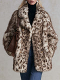 Vintage-Inspired Leopard Faux Fur Double-Breasted Gold Button Statement Coat