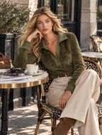 Elegant And Warm Olive Green Faux Mink Sweater