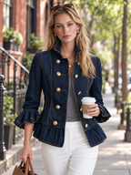 Indigo Peplum Denim Gold Button Jacket