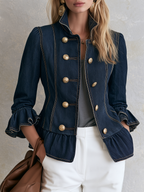 Indigo Peplum Denim Gold Button Jacket