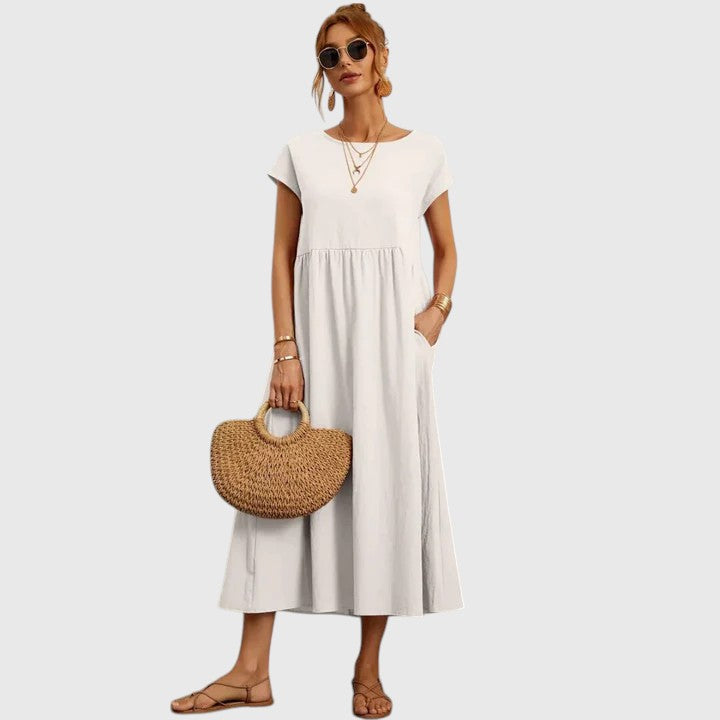Sharon | A-Line Midi Dress with Short Sleeves for Women