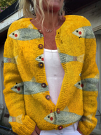Edwina | Button-Down Fish Print Cardigan for Women