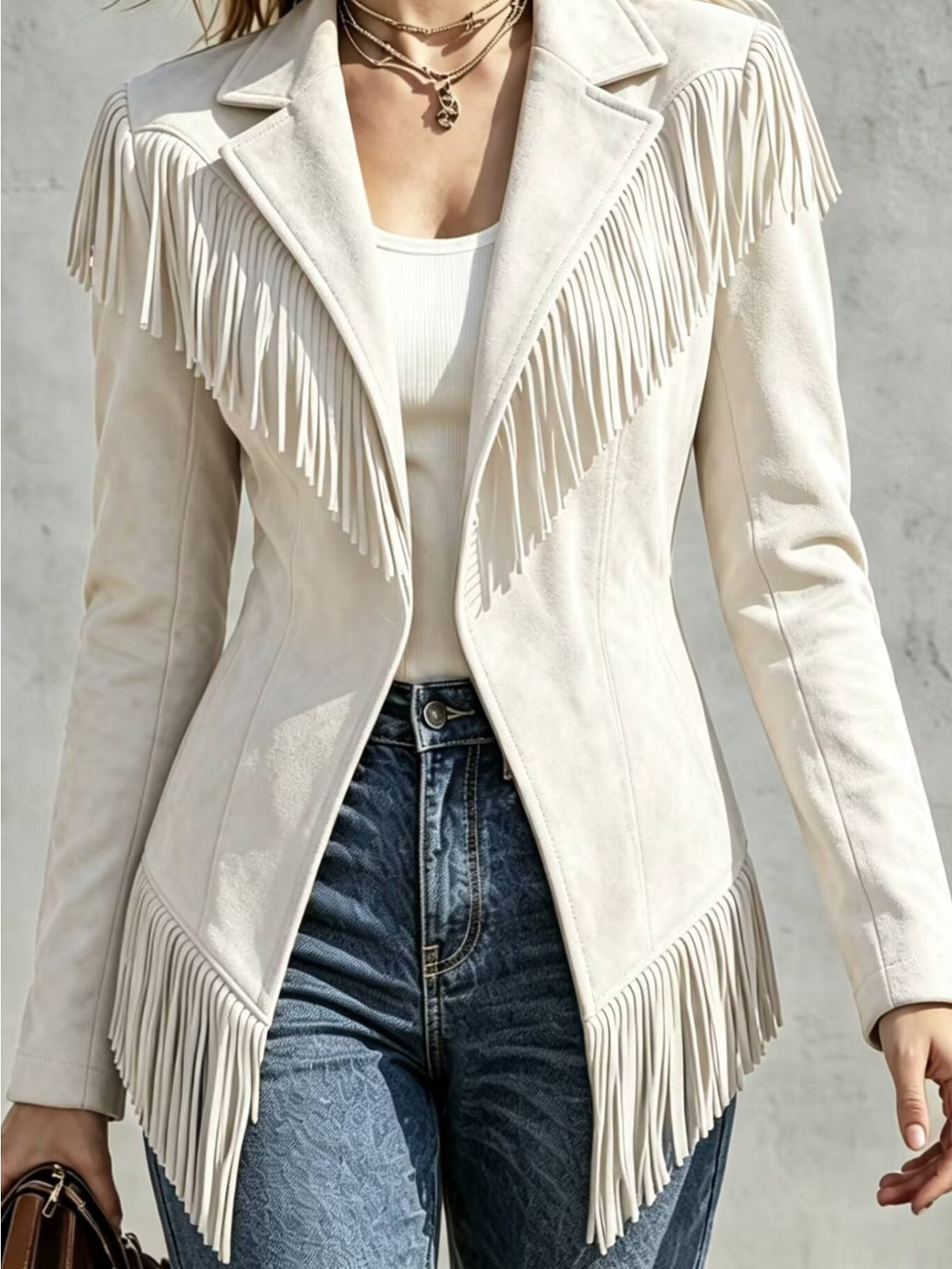 Women'S Casual Fringed Lapel Fitted Long-Sleeve Jacket - Retro And Versatile for Fall And Winter - Affordable Women'S Tops - Fall Women'S Clothing - Halloween Costumes for Women