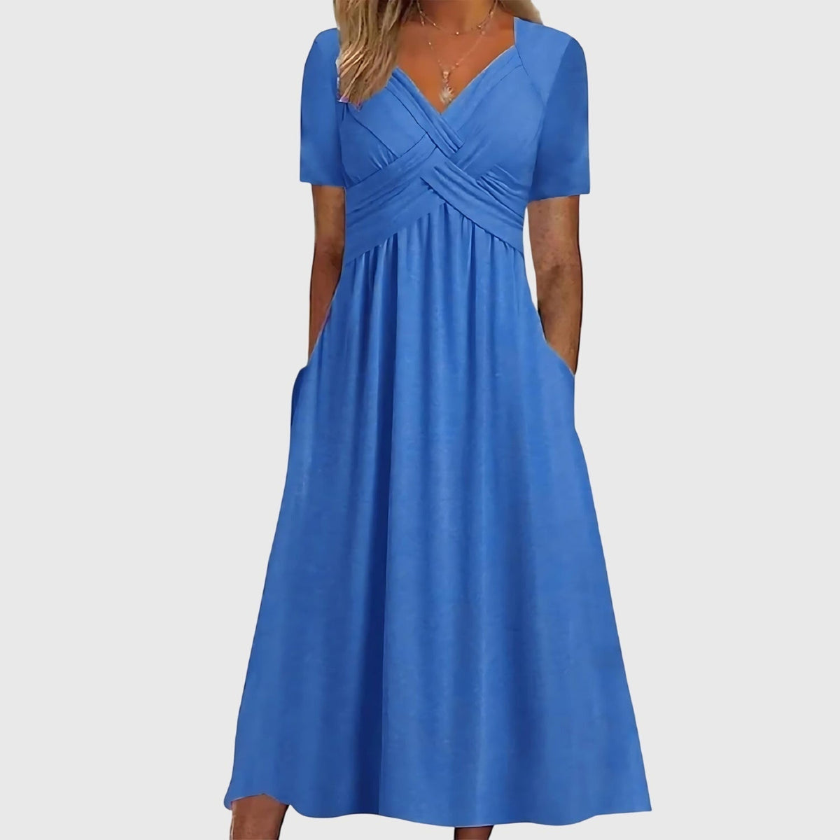 Noelia | Wrap V-Neck Midi Dress with Tummy Control for Women