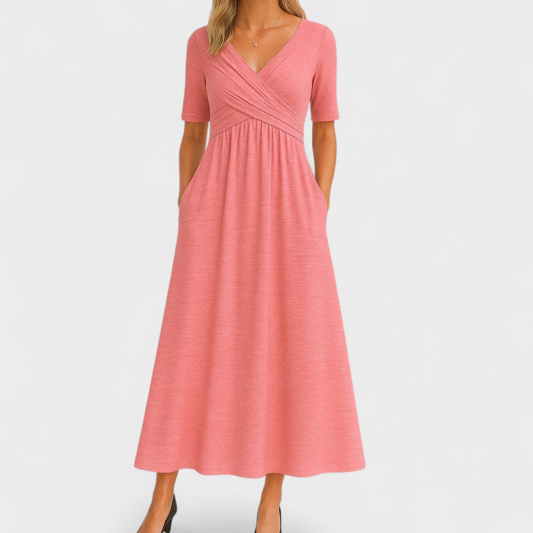 Ida | Wrap Midi Dress with V-Neck and Pockets for Women
