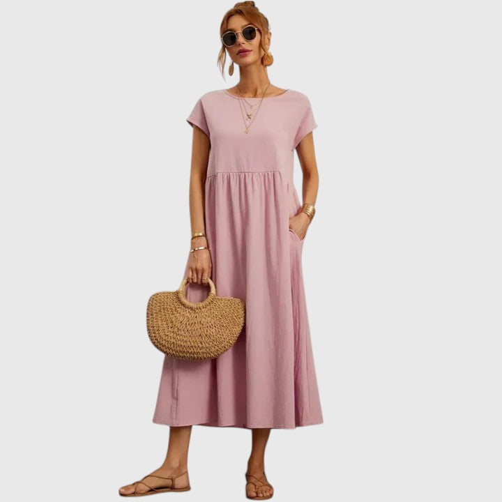Sharon | A-Line Midi Dress with Short Sleeves for Women