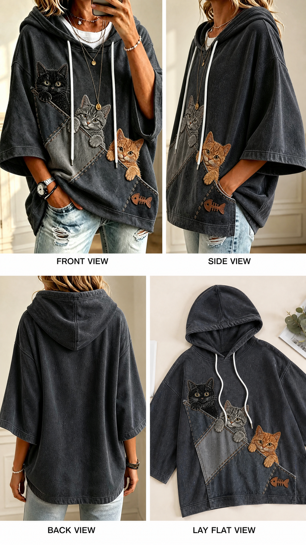 3D Cat Print Hoodie