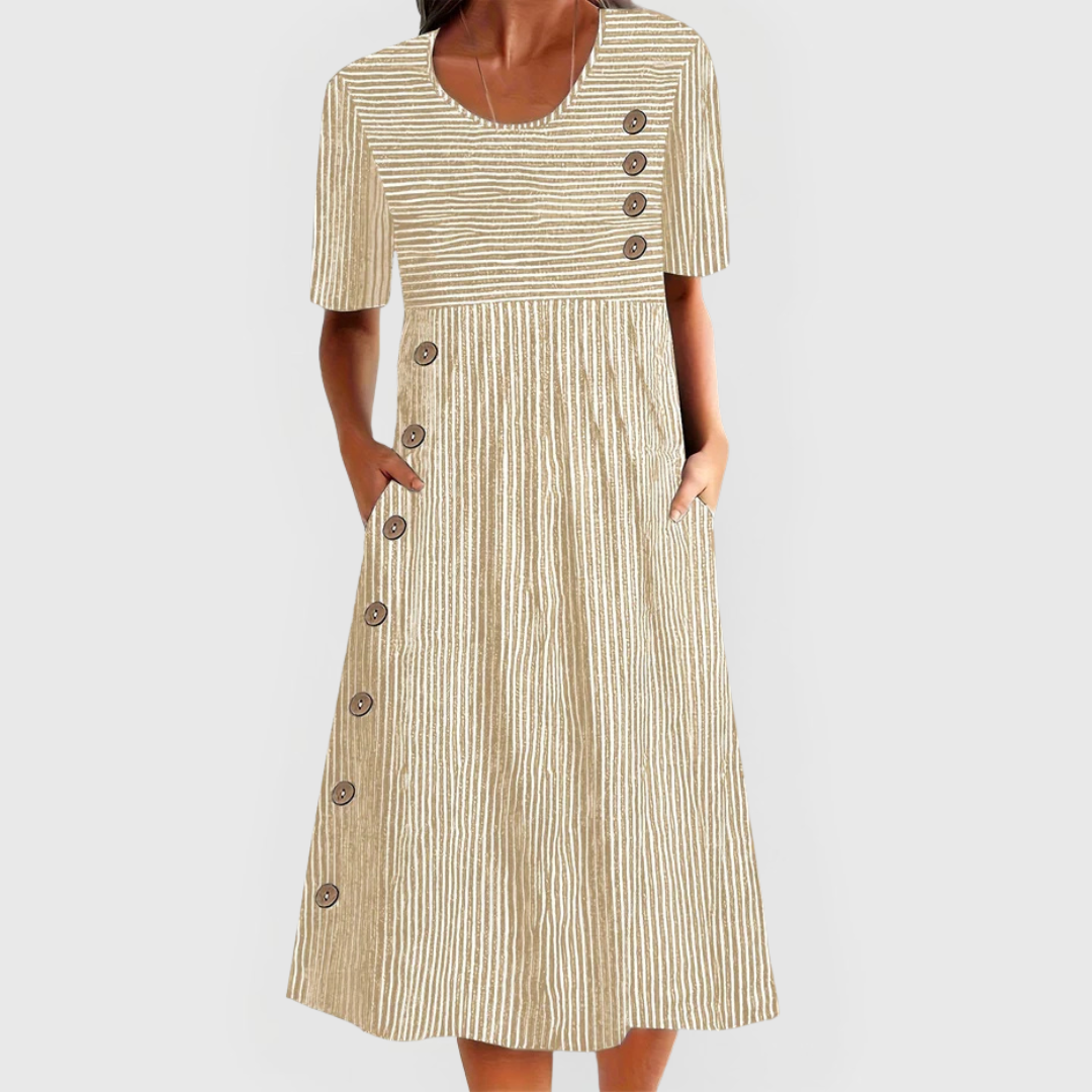 Helena | Striped Button-Front Midi Dress for Women