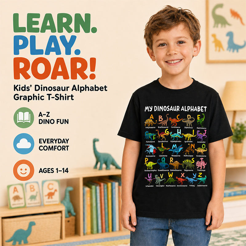 🔥🎁 New Arrival: Half-Price Offer 🔥 Children's T-shirt with Dinosaur and Letter Prints