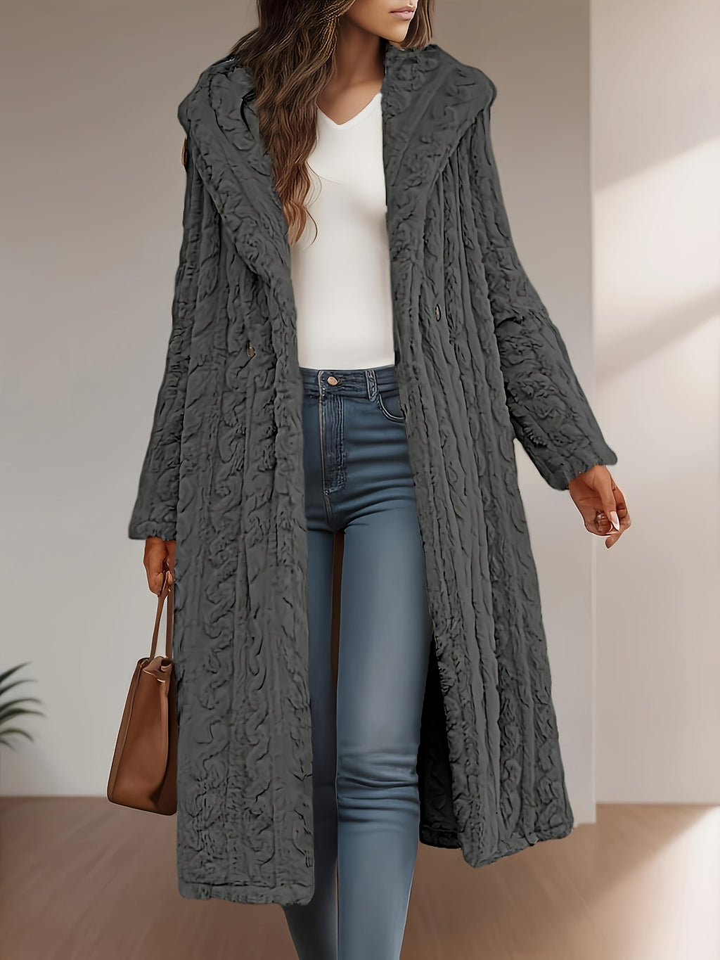 Women's Fashion Casual Hooded Faux Trim Warm Long for Autumn/Winter