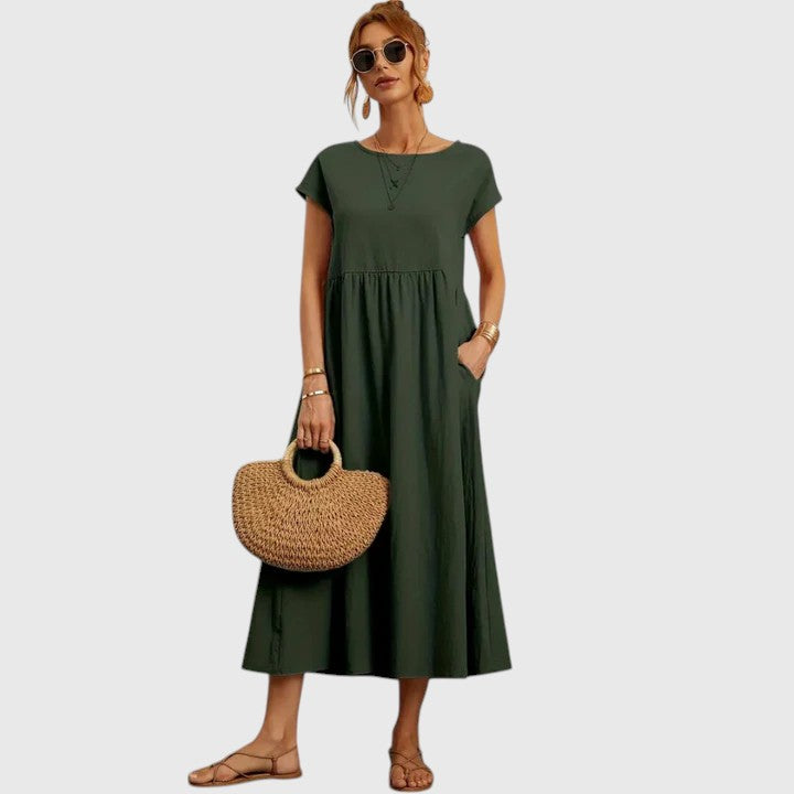 Sharon | A-Line Midi Dress with Short Sleeves for Women