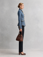 Tailored Denim Military Jacket With Stand Collar