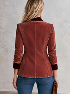 Rust Velvet Trim Military Blazer With Gold Buttons