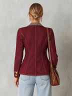 Burgundy Double Breasted Blazer With Striped Lapels