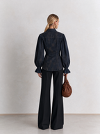 Navy Balloon Sleeve Denim Blouse Jacket