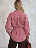 Pink Denim Shacket, Belted Shirt Jacket, Oversized Denim Jacket, Utility Jacket Women