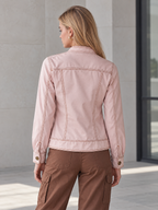 Blush Pink Military Jacket With Contrast Stitching And Gold Buttons