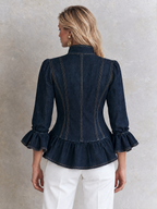 Indigo Peplum Denim Gold Button Jacket